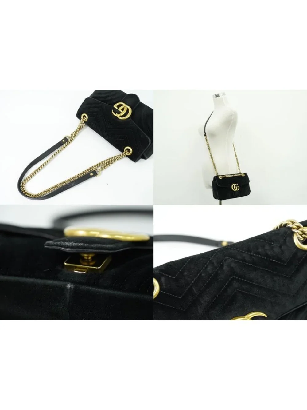 Gucci GG Marmont Chain Shoulder Bag Pochette Velvet Black